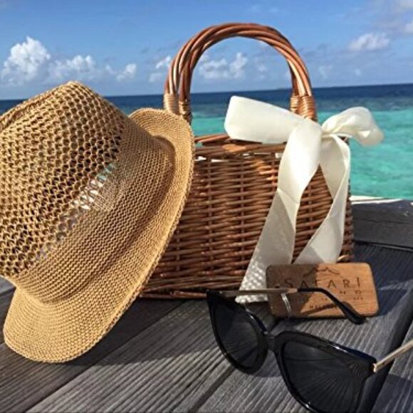 Natural Handwoven Wicker Handbag, Rectangular Basket Purse, Women Straw Tote Rec - Picture 2 of 5